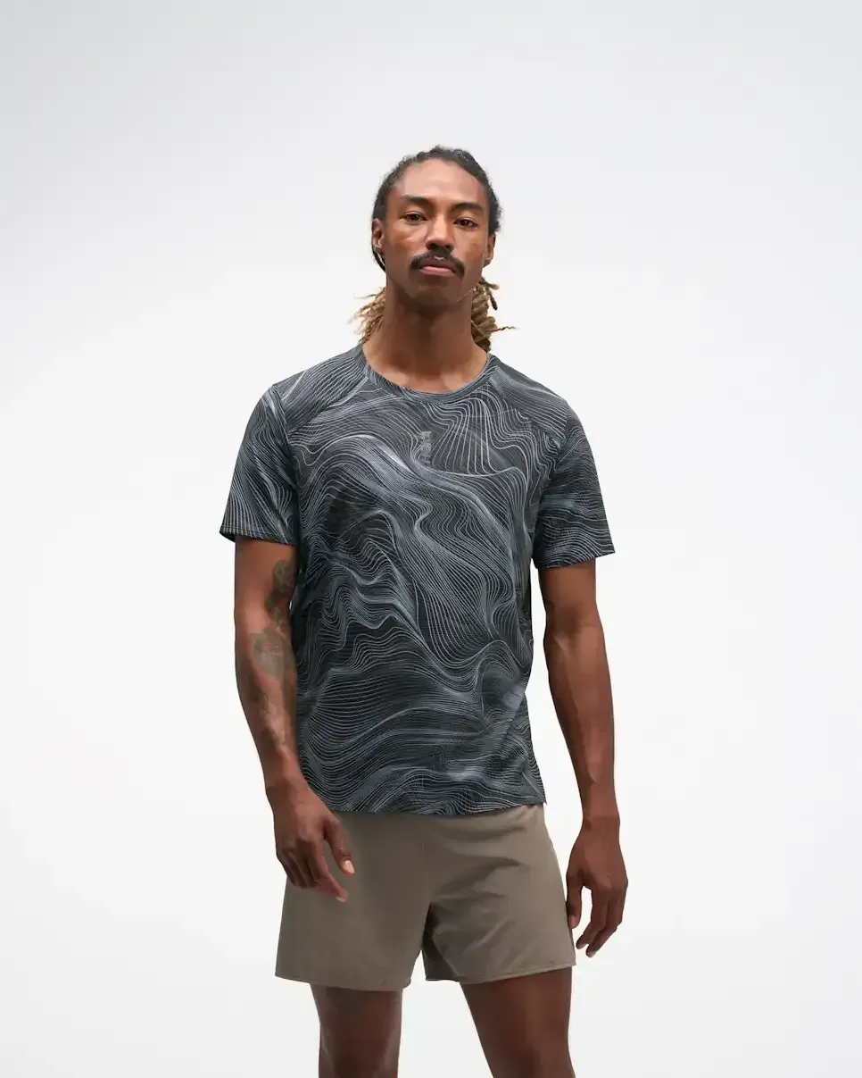HOKA EveryRun Short Sleeve Black White Prt