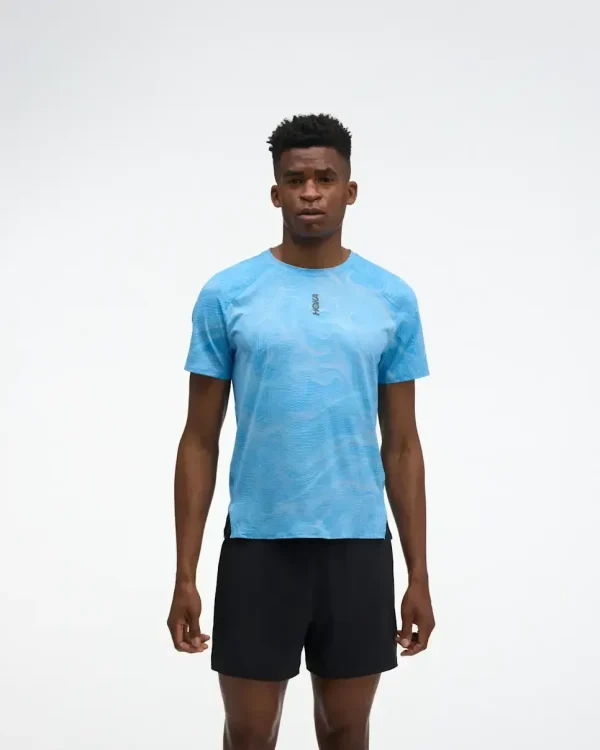 HOKA EveryRun Short Sleeve Mineral Blue Prt